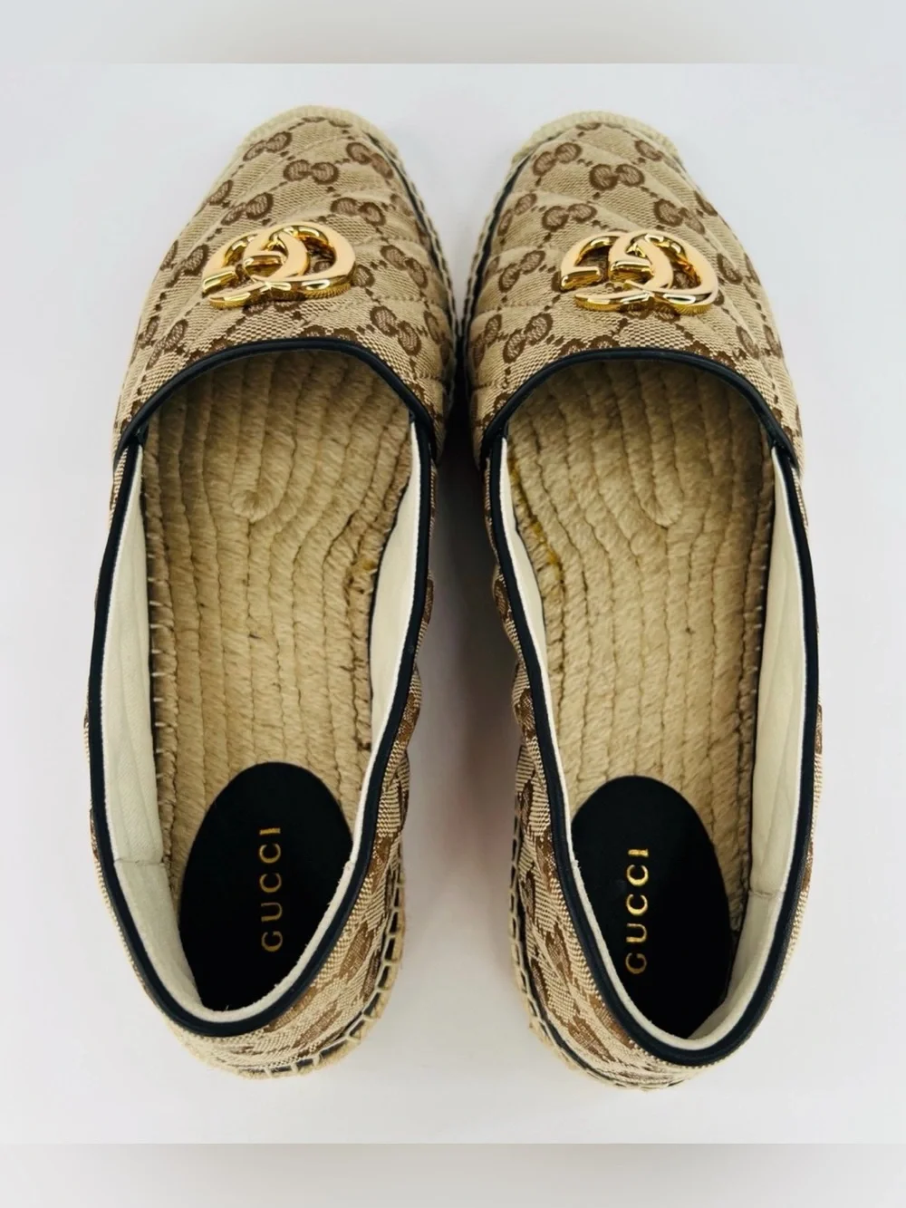 GUCCI Pilar GG Monogram Supreme Canvas Espadrille Logo Flat Loafers EU 40.5